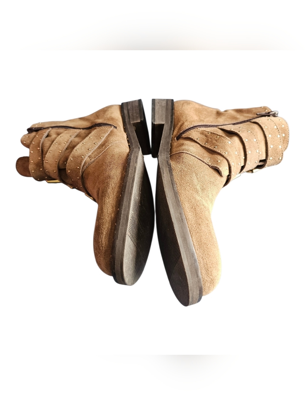 Minelli Italy Studded Leather Suede Ankle Boots With Buckle Dark Taupe Size 39 - Picture 6 of 11